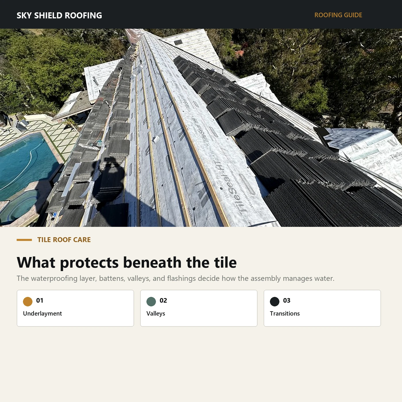 Tile roof underlayment guide using a documented Studio City installation photo